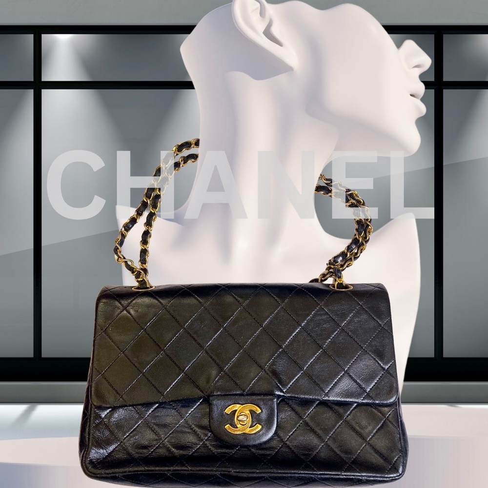 Chanel Vintage Classic Double Flap Lambskin Leather Shoulder Bag